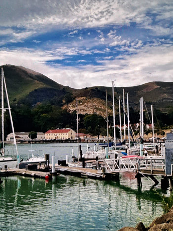 Horseshoe Bay at Cavallo Point, Marin headlands in background